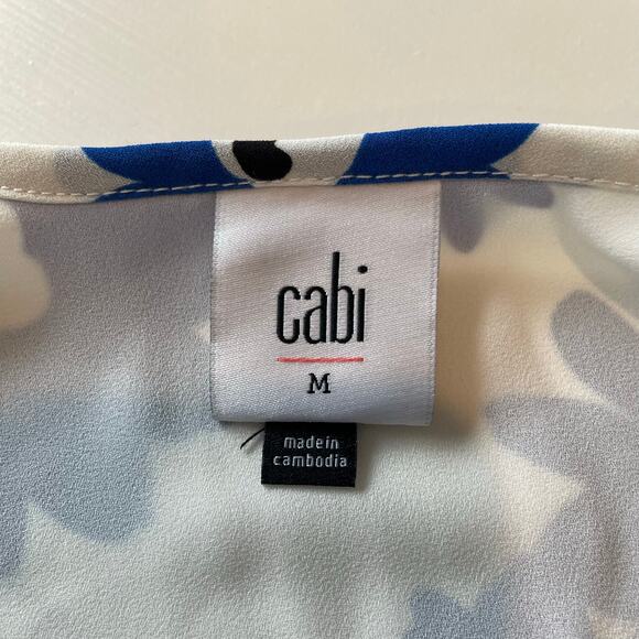 Cabi Florist Blouse Top Blue White Sz M V-Neck Long Sleeve Button Up Cottagecore - Picture 2 of 10